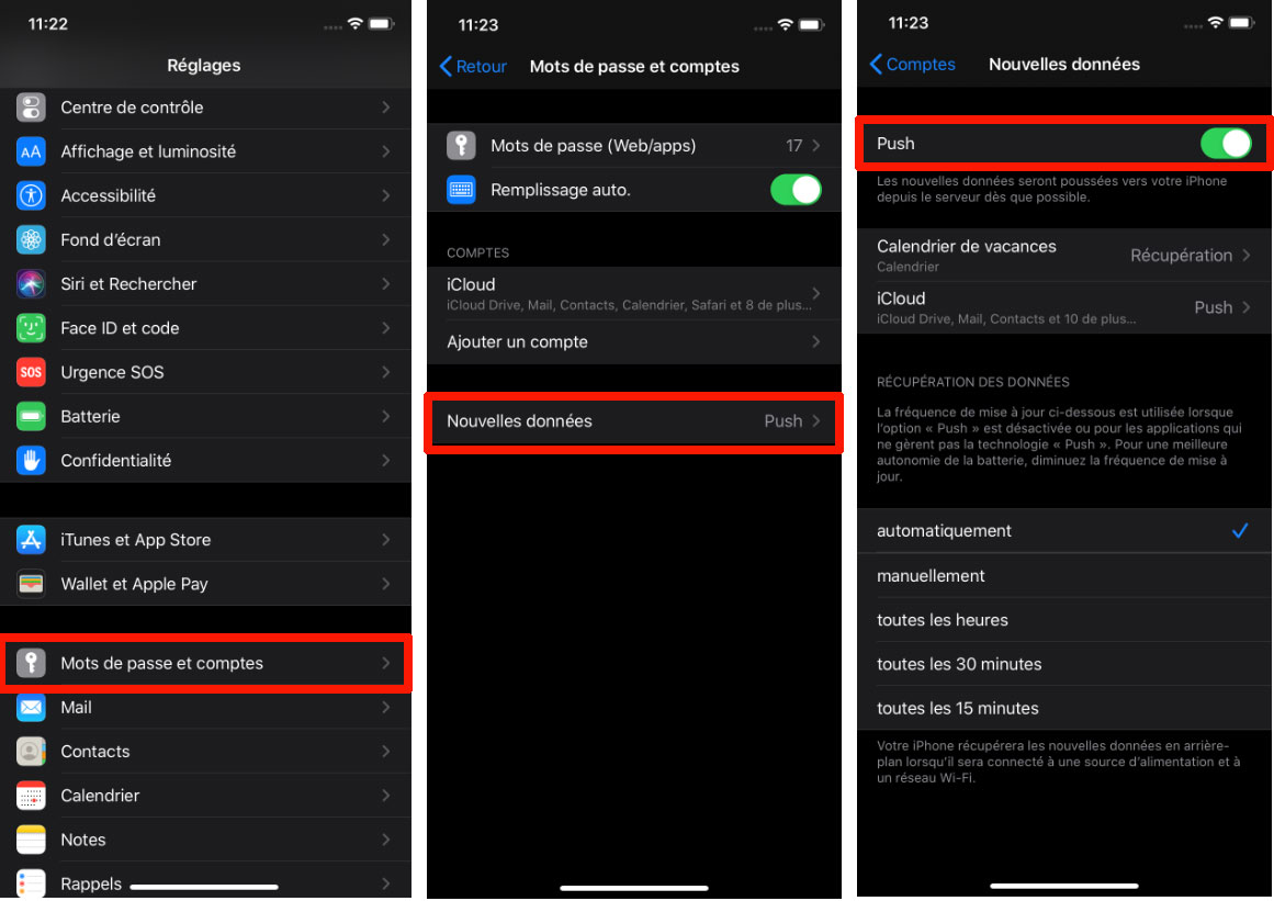 iPhone Push relever courriel email
