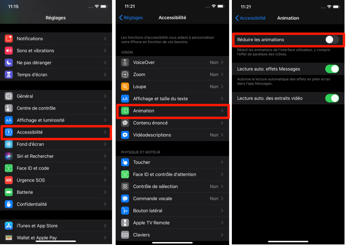 iPhone r&eacute;duire les animations