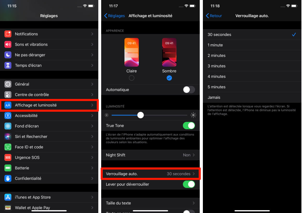 iPhone temps verrouillage ecran