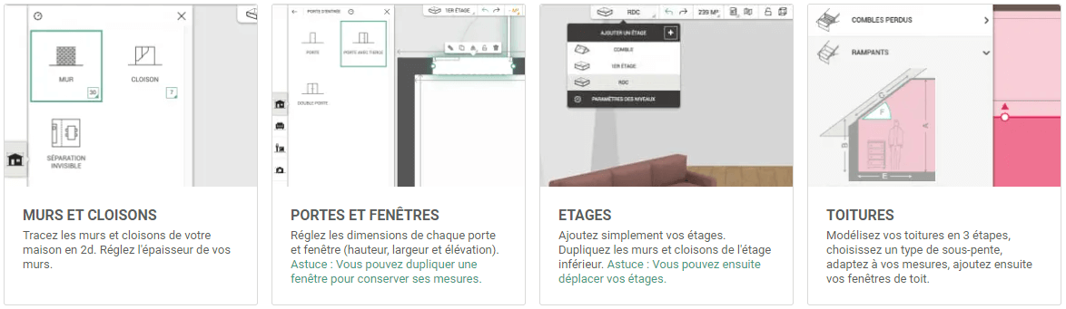 Kozikaza offre plusieurs outils de création de plans. kozikaza outils construction plan