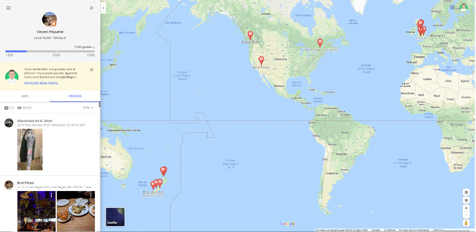 Google Maps Guide Local carte lieux visités avec avis