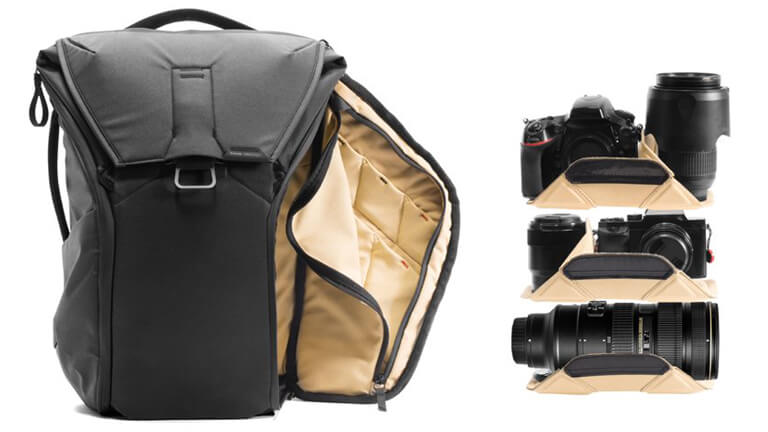 Everyday Backpack rangement cam&eacute;ras lentilles