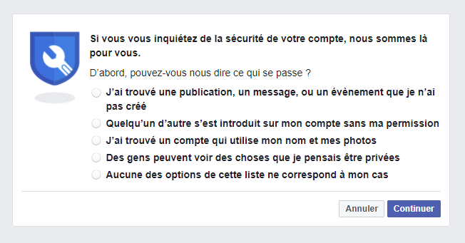 Facebook page portail signalement compte pirat&eacute;