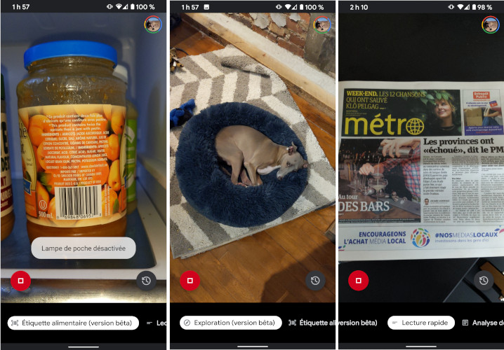 Lookout a su nous dire qu’il s’agissait de confiture, d’un panier à chien, puis lire l’article de journal. Google Lookout application mobile lecture objets personnes malvoyantes