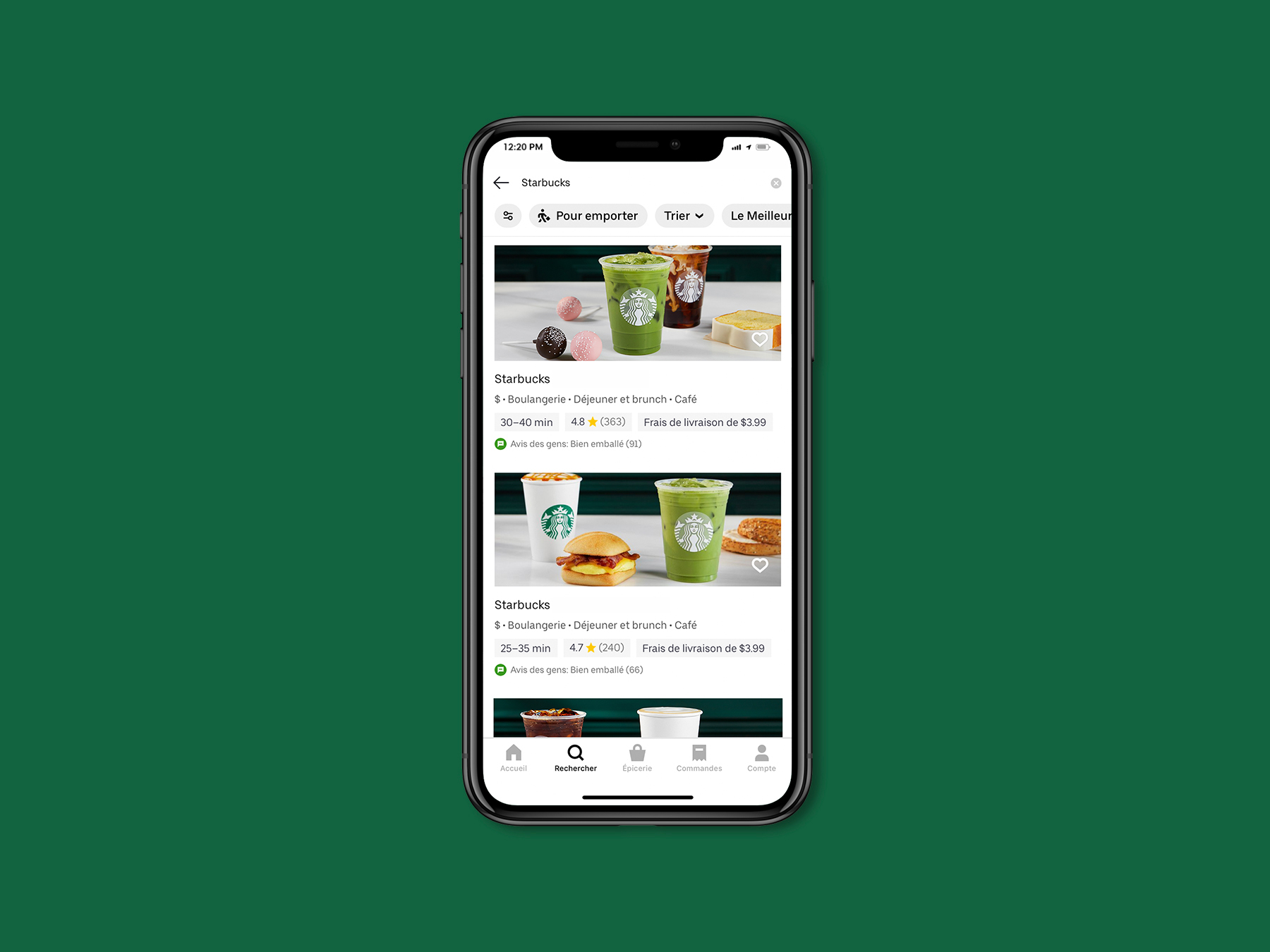 Capture d'&eacute;cran de la nouvelle application mobile Starbucks &agrave; votre porte