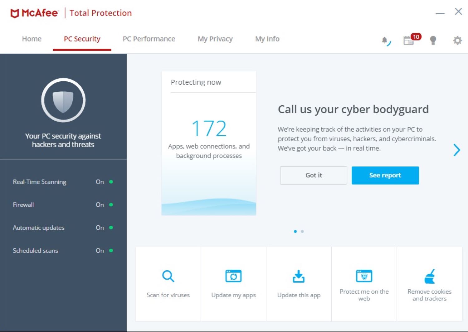 Voici l'interface de McAfee 2019 McAffe antivirus 2019 interface