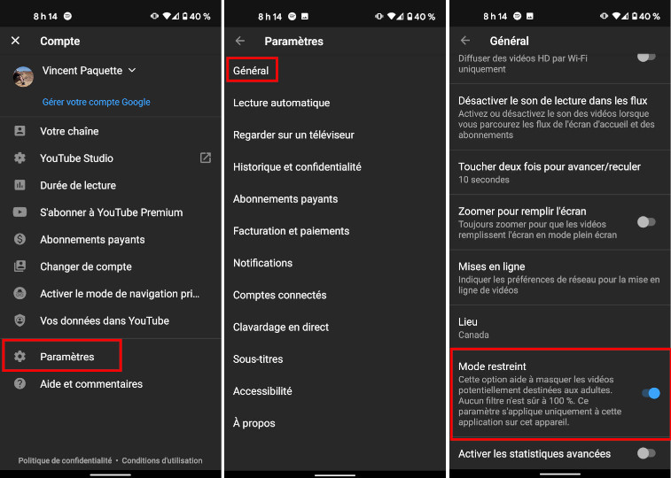 Mode restreint t&eacute;l&eacute;phone