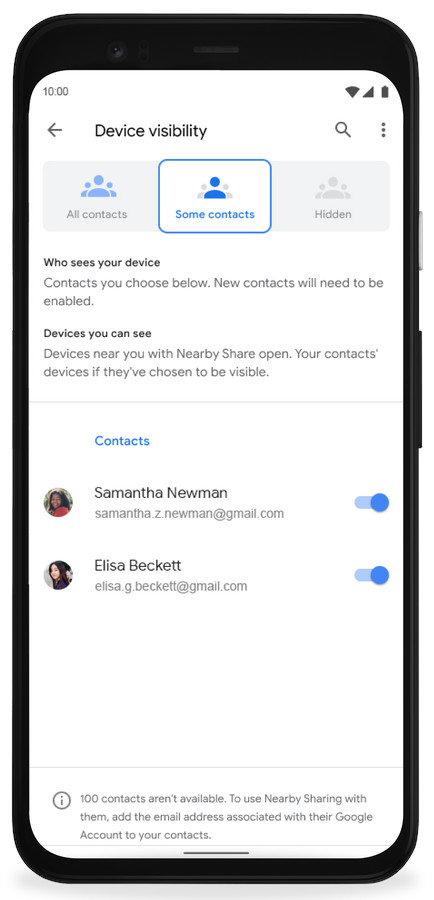 Nearby Share offre la possibilité de déterminer qui peut nous partager des fichiers. Nearby Share confidentialité transfert fichiers téléphone Android