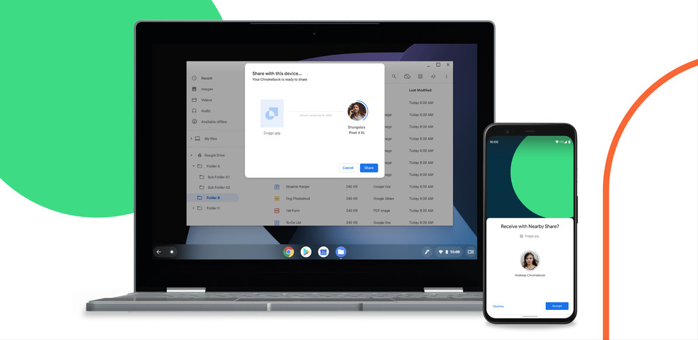 Nearby Share sera implanté dans les ordinateurs Chromebook. Nearby Share ordinateurs chromebook téléphone android