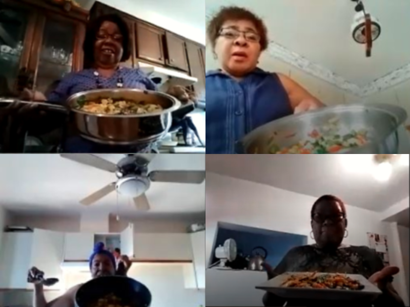 Captures d'écran des participantes sur Zoom.