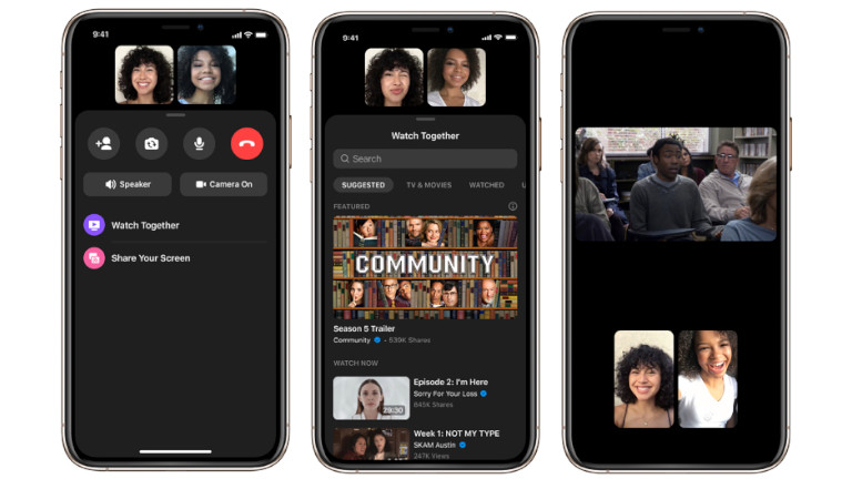 On peut continuer de se voir tout en écoutant une vidéo Facebook Watch. Facebook Watch Together vidéos Facebook appels Messenger