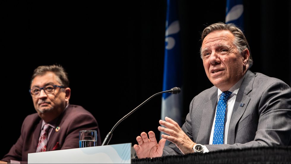 Le directeur national de santé publique, Horacio Arruda, et le premier ministre François Legault