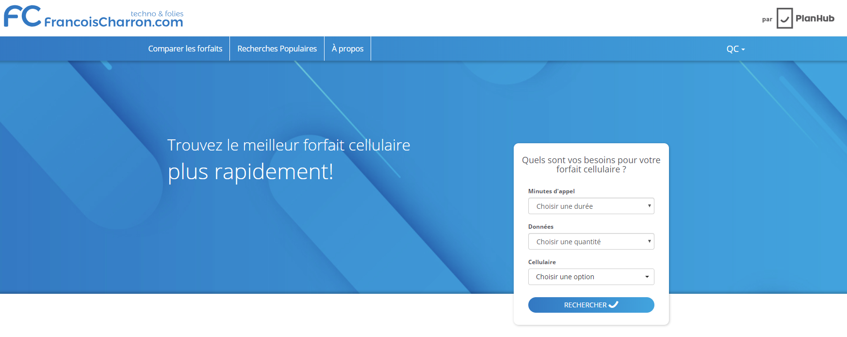PlanHub francoischarron.com comparateur forfaits t&eacute;l&eacute;phones cellulaire meilleur prix