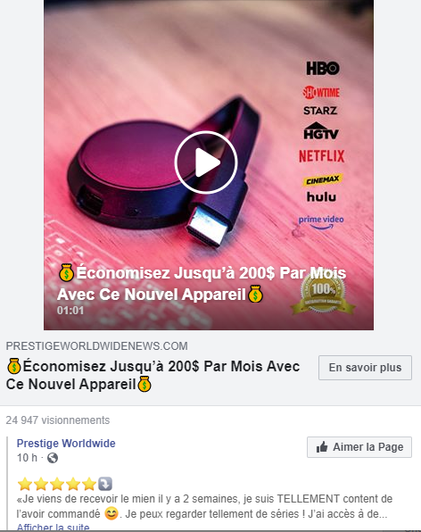 Publicit&eacute; Facebook TVFix
