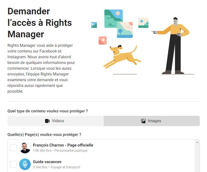 Rights Manager Facebook droits auteur photos vid&eacute;os