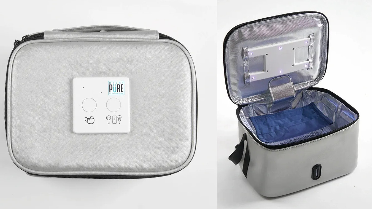 Le revêtement en aluminium et le petit support que l’on place dans le fond permettent de stériliser à 360 degrés. StériPüre sac stérilisation microbes germes Covid-19