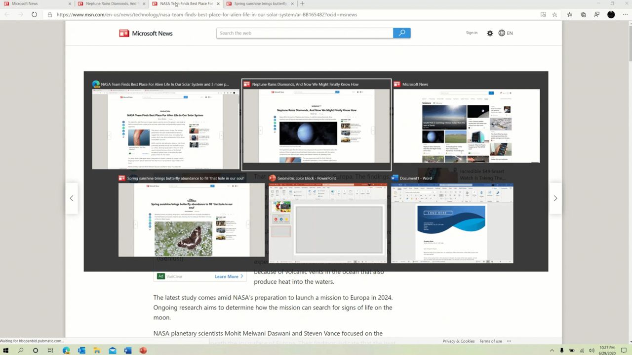 Nous pourrons voir tous nos onglets ouverts sur Edge Chromium avec Alt+Tab. Onglets Edge Chromium