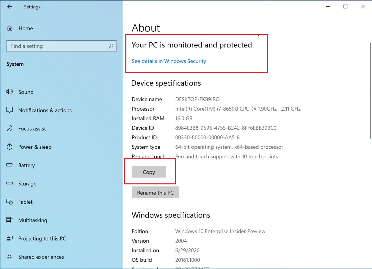 On pourra rapidement copier les spécifications de notre ordinateur dans les paramètres de Windows 10. Paramètres Windows 10