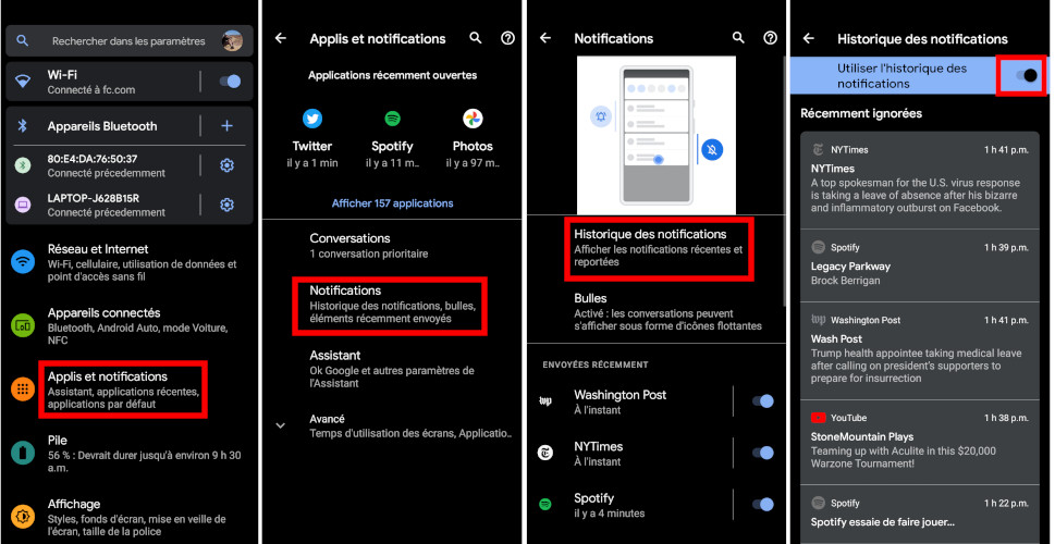 Comment activer historique de notifications Android 11