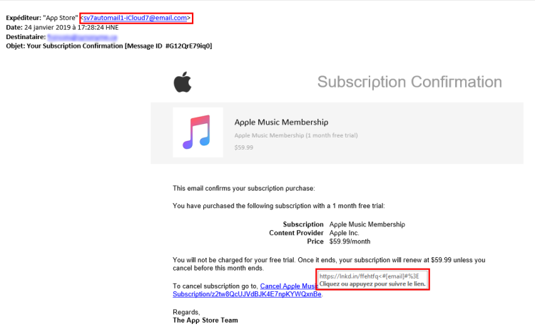 Exemple faux courriel Apple