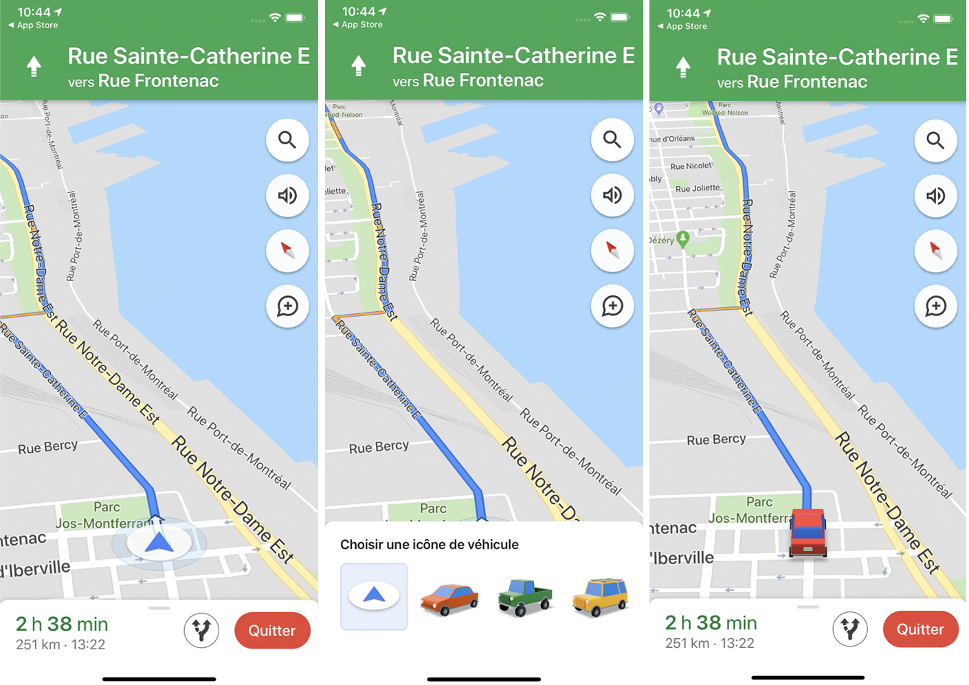 Comment obtenir iune c&ocirc;ne de v&eacute;hicule sur notre itin&eacute;raire Google Maps