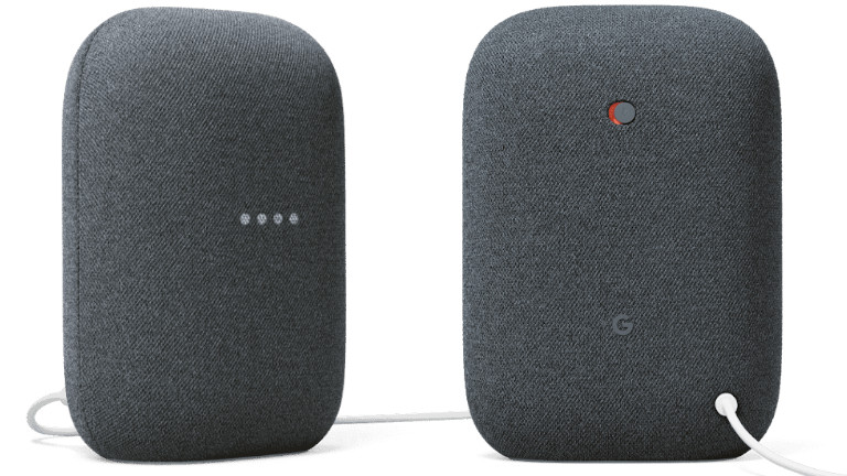 Il est toujours possible d'éteindre le micro du Nest Audio à l'aide du bouton à l'arrière. Nest Audio assistant vocal haut-parleur Google