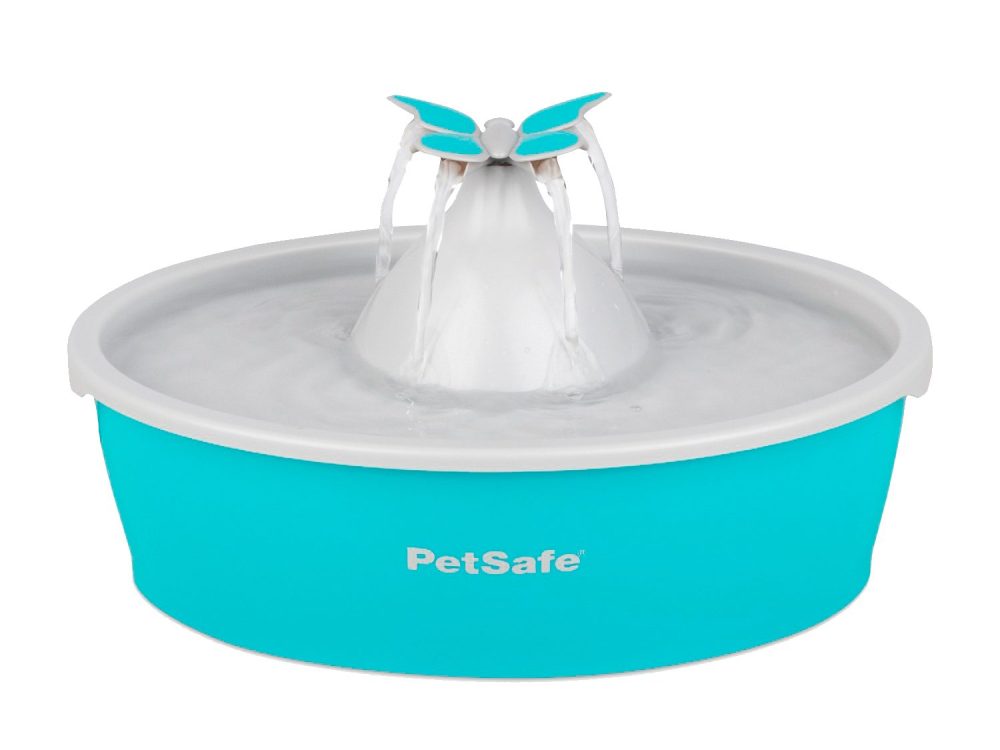 Fontaine turquoise avec ornement papillon pour animaux