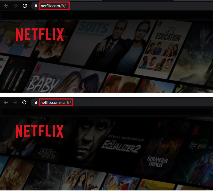 Netflix URL diff&eacute;rents pays VPN
