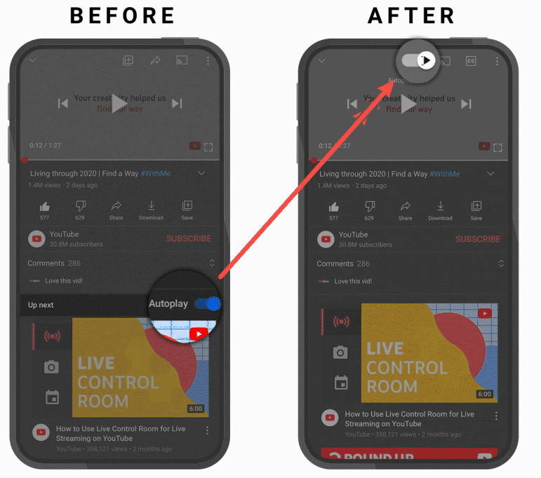 L’emplacement de l’activation des sous-titres et de l’autoplay change dans cette mise à jour. YouTube autoplay sous-titre
