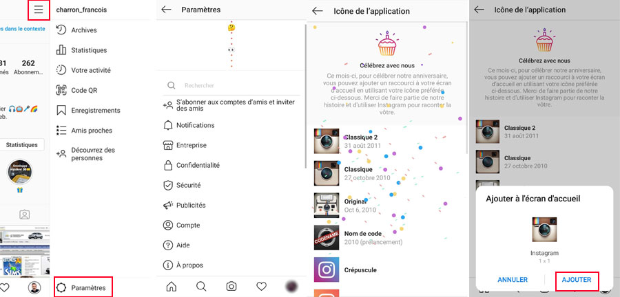 changer look ic&ocirc;ne instagram