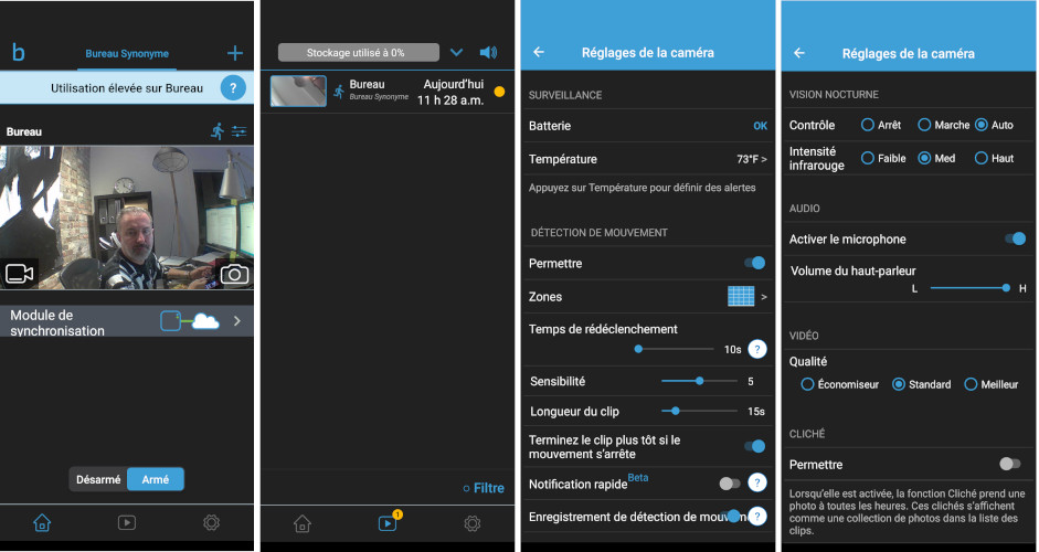 Cam&eacute;ra Blink application mobile