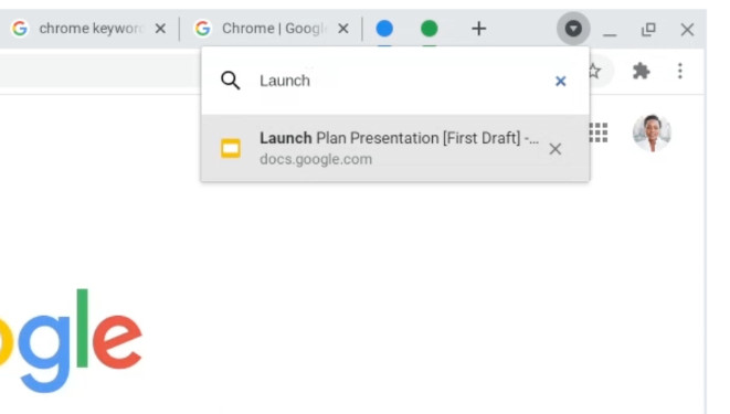 Google Chrome offre un outil pour chercher rapidement parmi tous nos onglets ouverts. Crédit Photo : Google. Chrome 87 recherche onglets