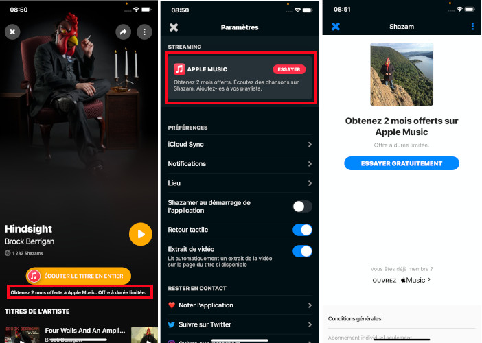 Voici où se trouve l'offre de Shazam pour des mois gratuits sur Apple Music. Shazam offre mois gratuits Apple Music