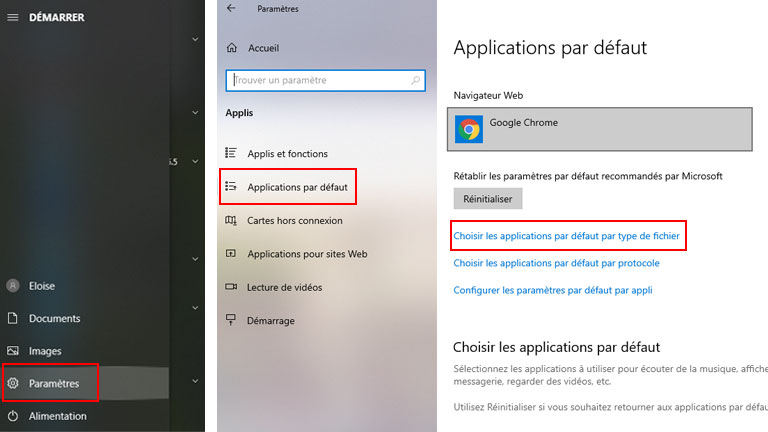 Les étapes 4 et 5 se trouvent dans les paramètres de Windows. Les étapes 4 et 5 pour activer le nouveau lecteur de PDF de Chrome