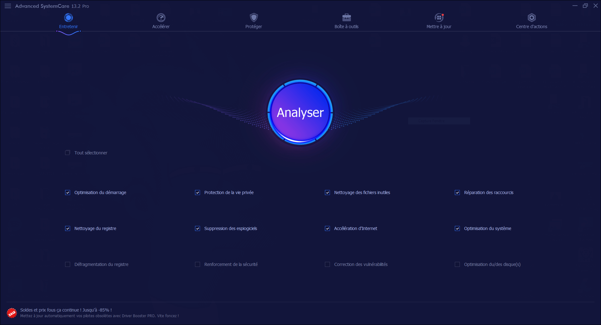 Advanced SystemCare 13 Pro tableau de bord