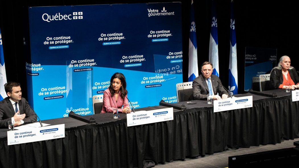 Les chefs des quatre partis représentés à l’Assemblée nationale (Paul Saint-Pierre Plamondon, Dominique Anglade, François Legault et Manon Massé)