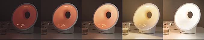 Diff&eacute;rentes intensit&eacute;s de lumi&egrave;re sur la lampe SmartSleep par Philips