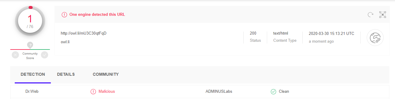VirusTotal analyse lien malveillant