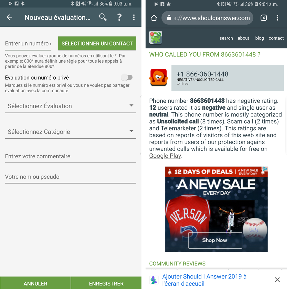L’application Dois-je répondre? se fie aux évaluations des utilisateurs pour déterminer les appels. Dois-je répondre Should I Answer évaluation numéro téléphone