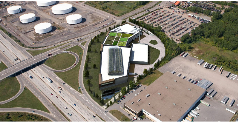 Vue en plongée de l'endroit choisi pour le centre de compostage.