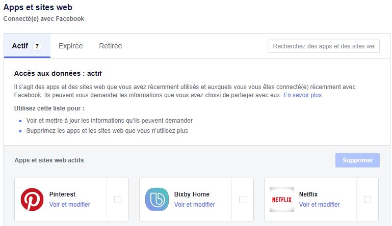 Voici où vous pouvez retirer les applications tierces Facebook applications tierces