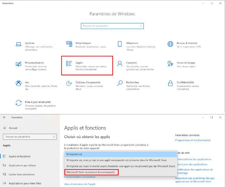 Choisir d'o&ugrave; obtenir les applications Windows 10