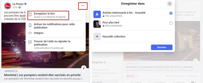 &eacute;tapes comment sauvegarder publications Facebook