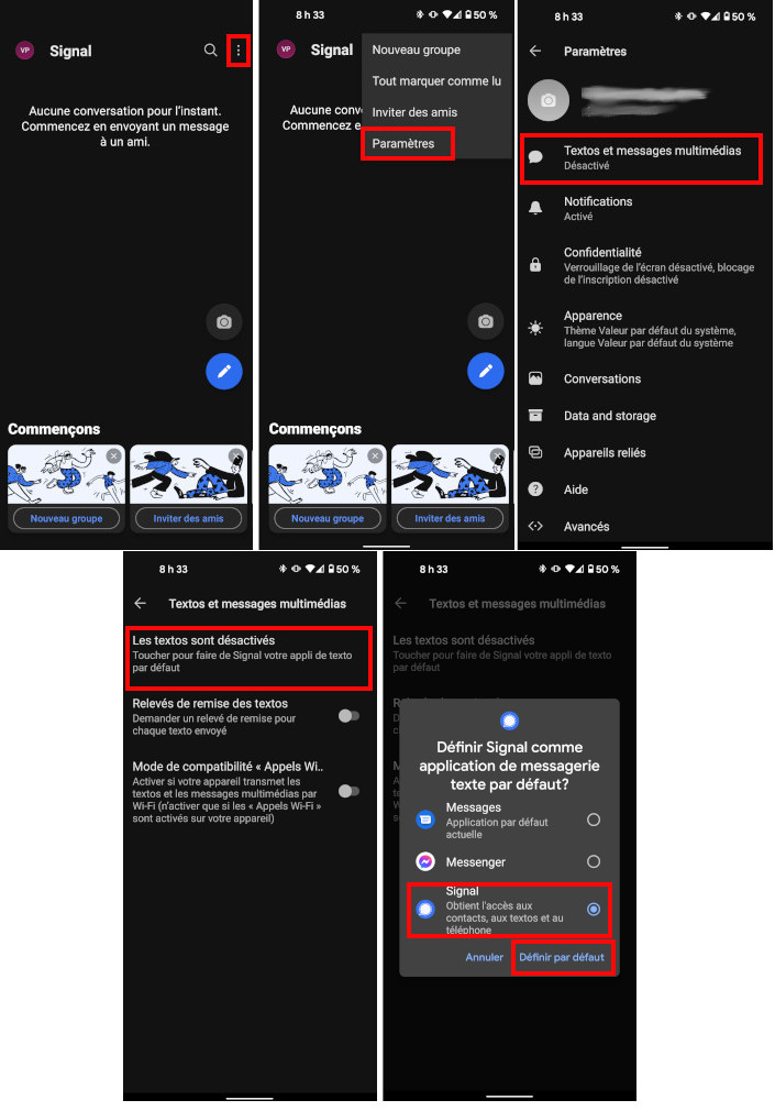 Comment faire de signal son application de messagerie par d&eacute;faut