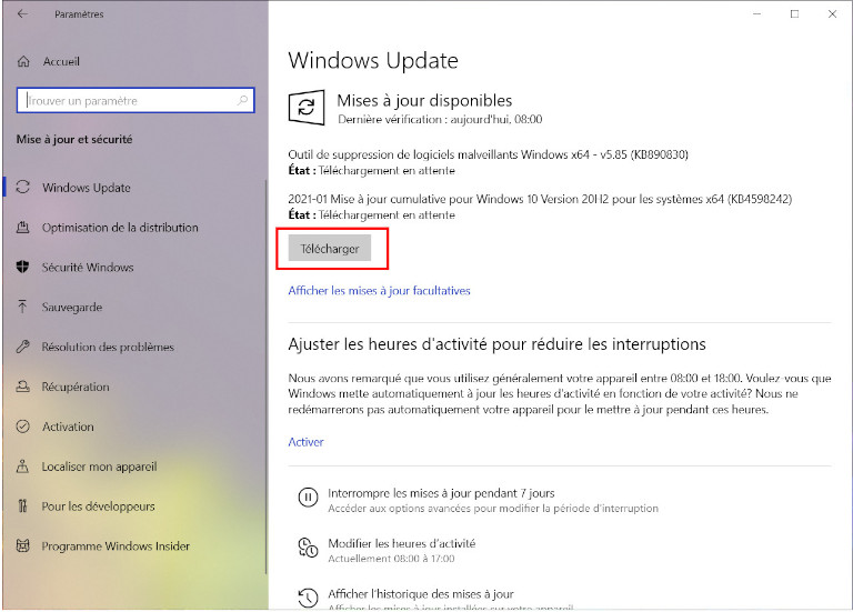 Installer patch tuesday Microsoft janvier 2021