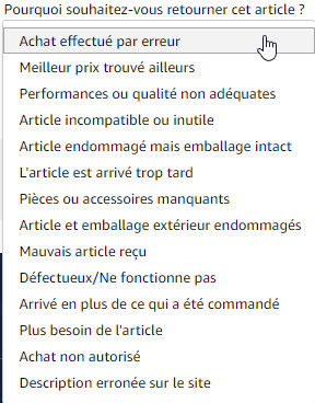 Voici les seules options que l’on a pour retourner un colis et se faire rembourser sur Amazon. Raisons retour colis Amazon