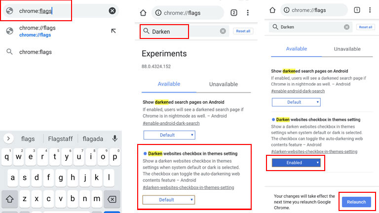 &Eacute;tapes comment activer mode sombre Google Chrome Android
