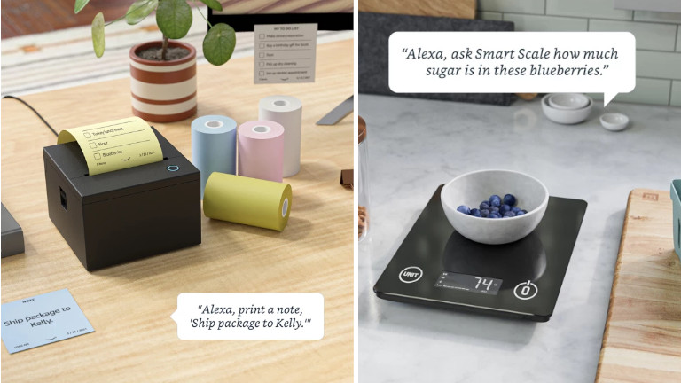 Amazon propose des idées de produits telles une imprimante ou une balance intelligente. Produits Amazon programme Build It