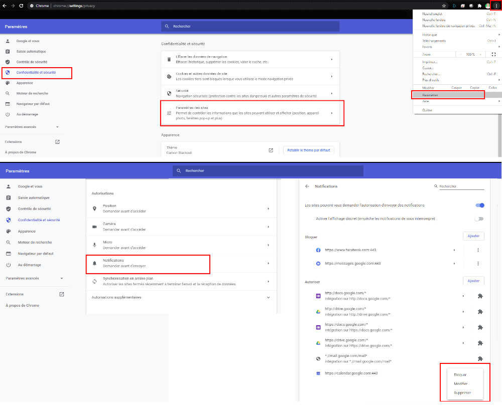 Comment d&eacute;sactiver les notifications web sur Chrome.
