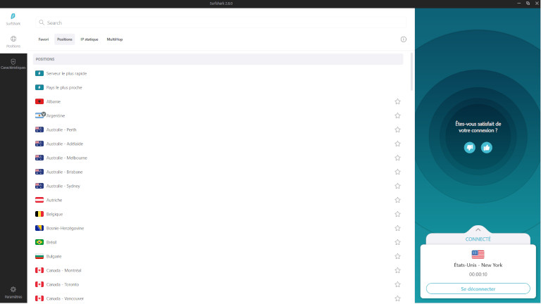 SurfShark VPN interface fran&ccedil;ais